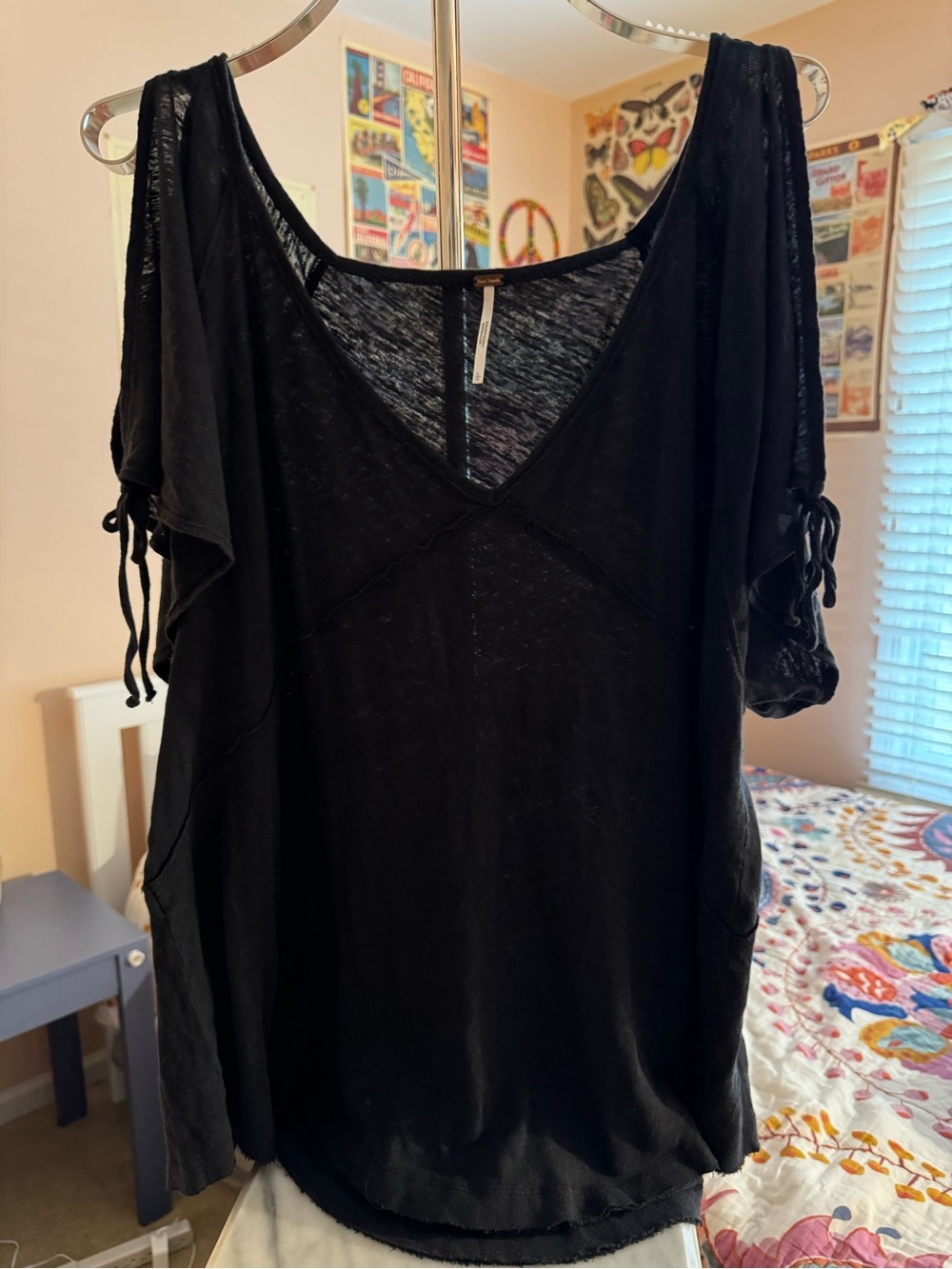 Free People Black V-Neck Short Sleeve Tunic